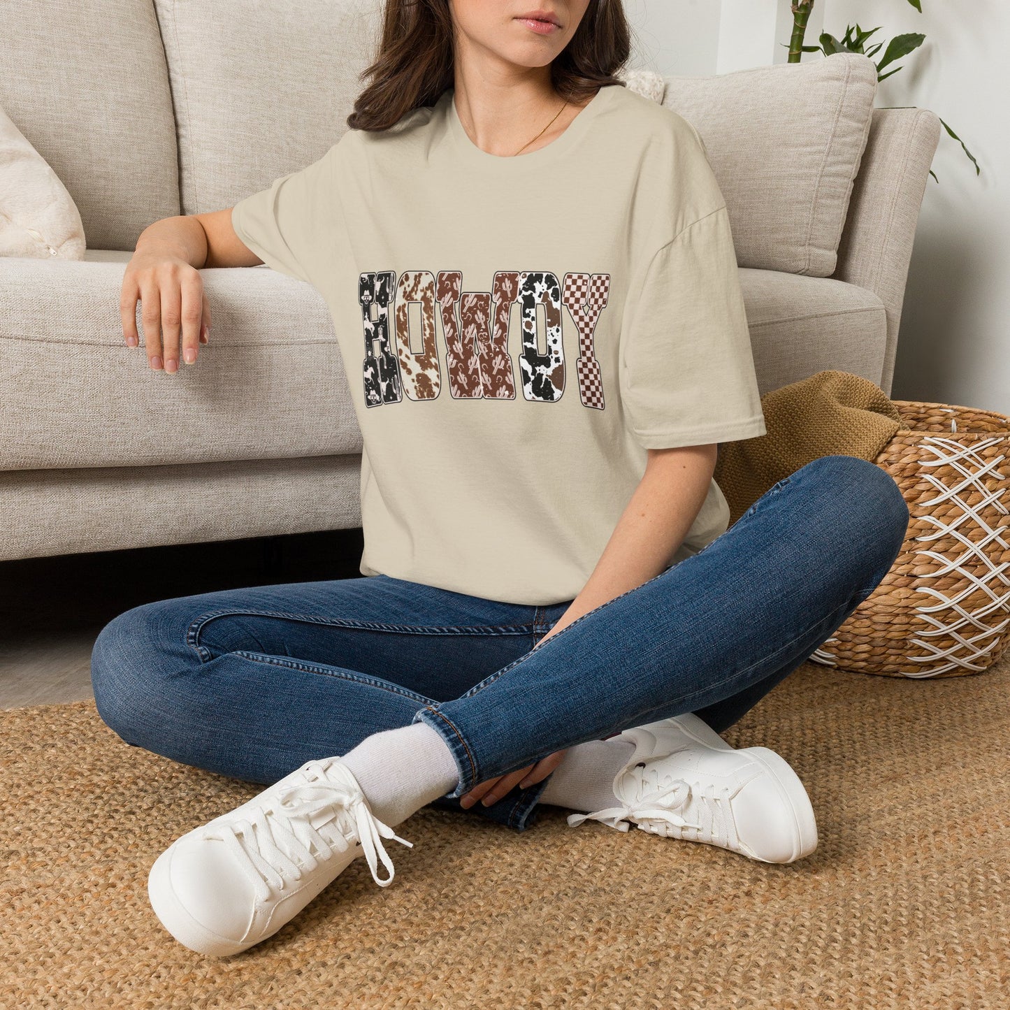 Howdy Graphic Tee — Western Camo Patterned Lettering Shirt