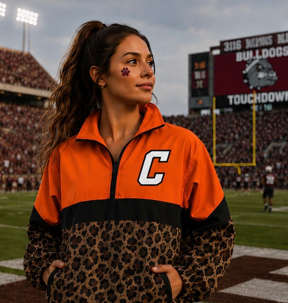 Orange Brown Leopard Commerce Pullover - PREORDER