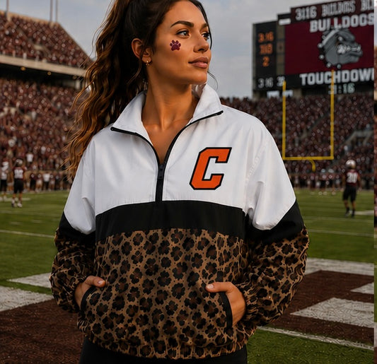 White Brown Leopard Commerce Pullover - PREORDER