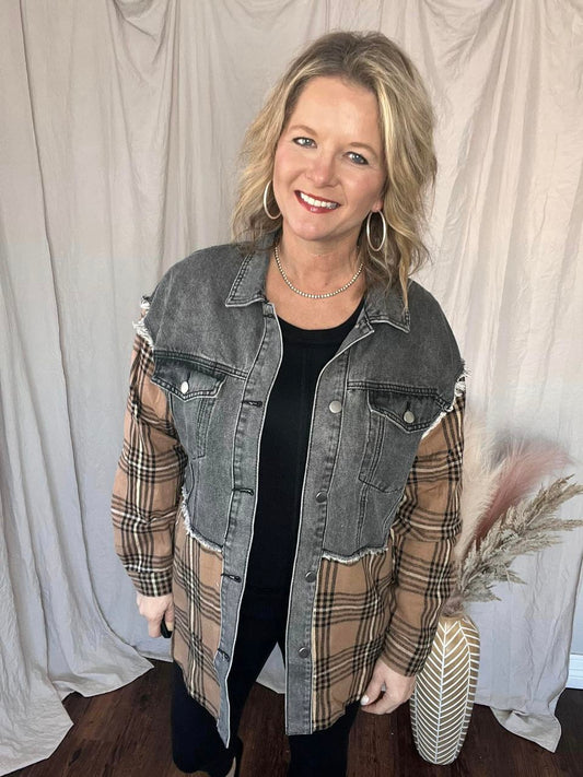 Denim & Plaid Distressed Shacket