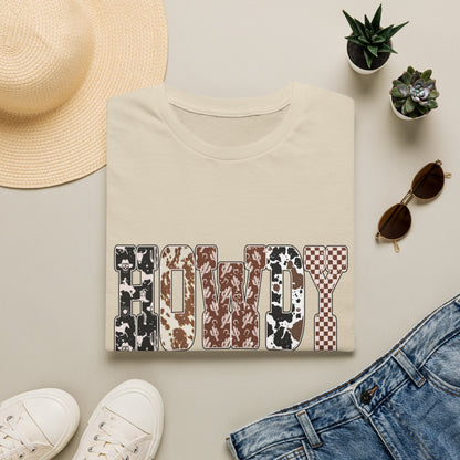 Howdy Graphic Tee — Western Camo Patterned Lettering Shirt