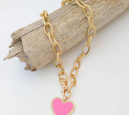 Gold Chain Enamel Heart Necklace