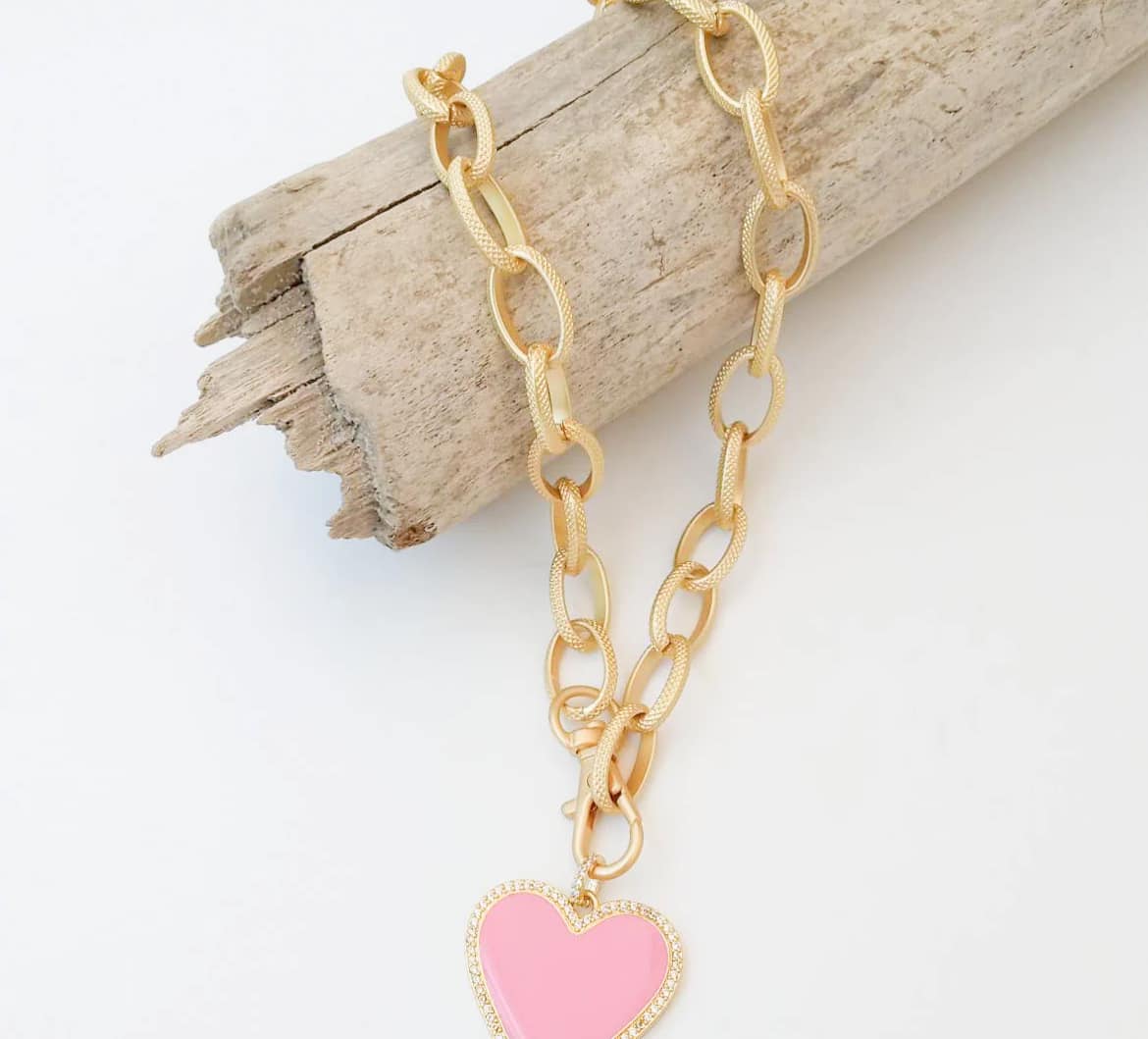 Gold Chain Enamel Heart Necklace