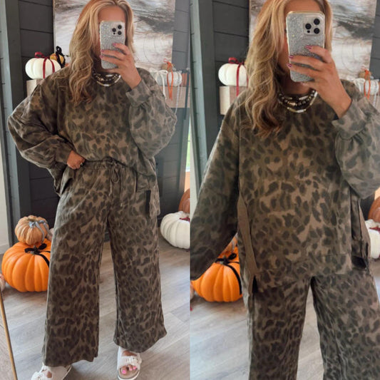 Leopard Casual Pant Set