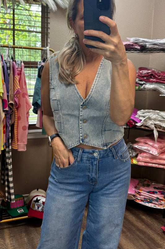 Denim Button Vest