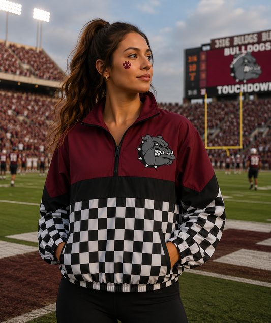 Checkered/Maroon Bulldog Pullover - PREORDER