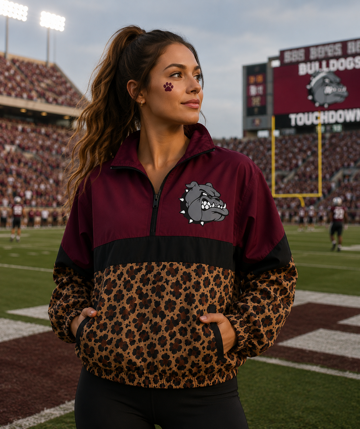 Leopard/Maroon Bulldog Pullover - PREORDER