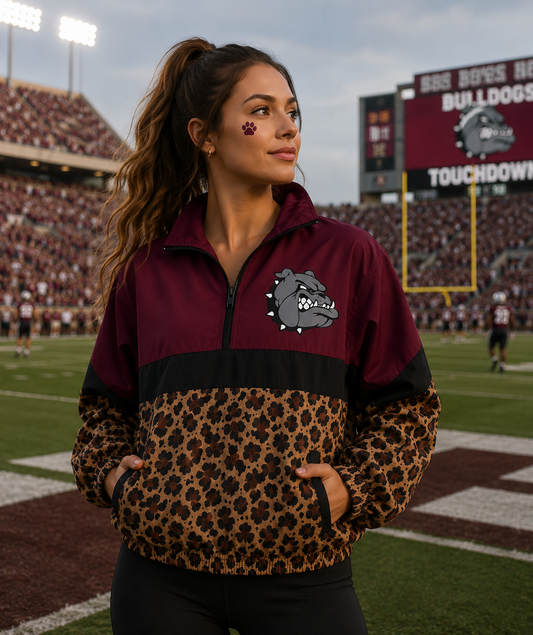 Leopard/Maroon Bulldog Pullover - PREORDER