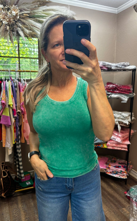 Green Zenana Ribbed Tank