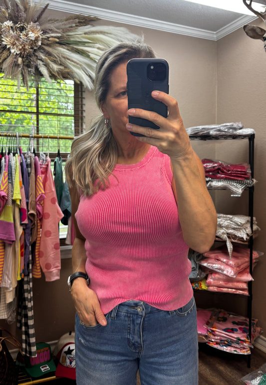 Pink Zenana Ribbed Tank
