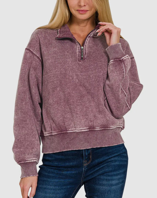 Mineral Washed Quarter Zip Pullover